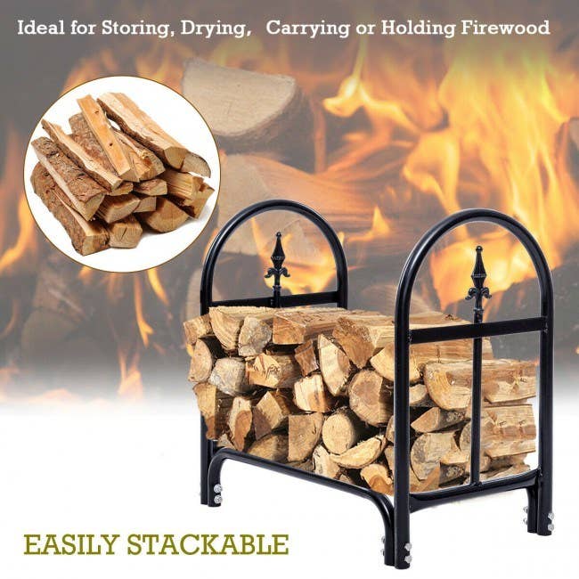 Black 2 Feet Outdoor Heavy Duty Steel Firewood Storage Holder for wholesale on Faire7