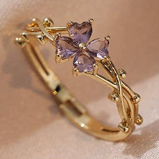 Purple Four Leaf Clover Stacking Band Ring in Solid Copper for wholesale by Perimade & Co. LLC
