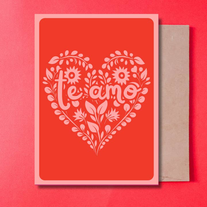 Te amo Valentine's day card in Spanish with envelope for wholesale by Gaec Studio