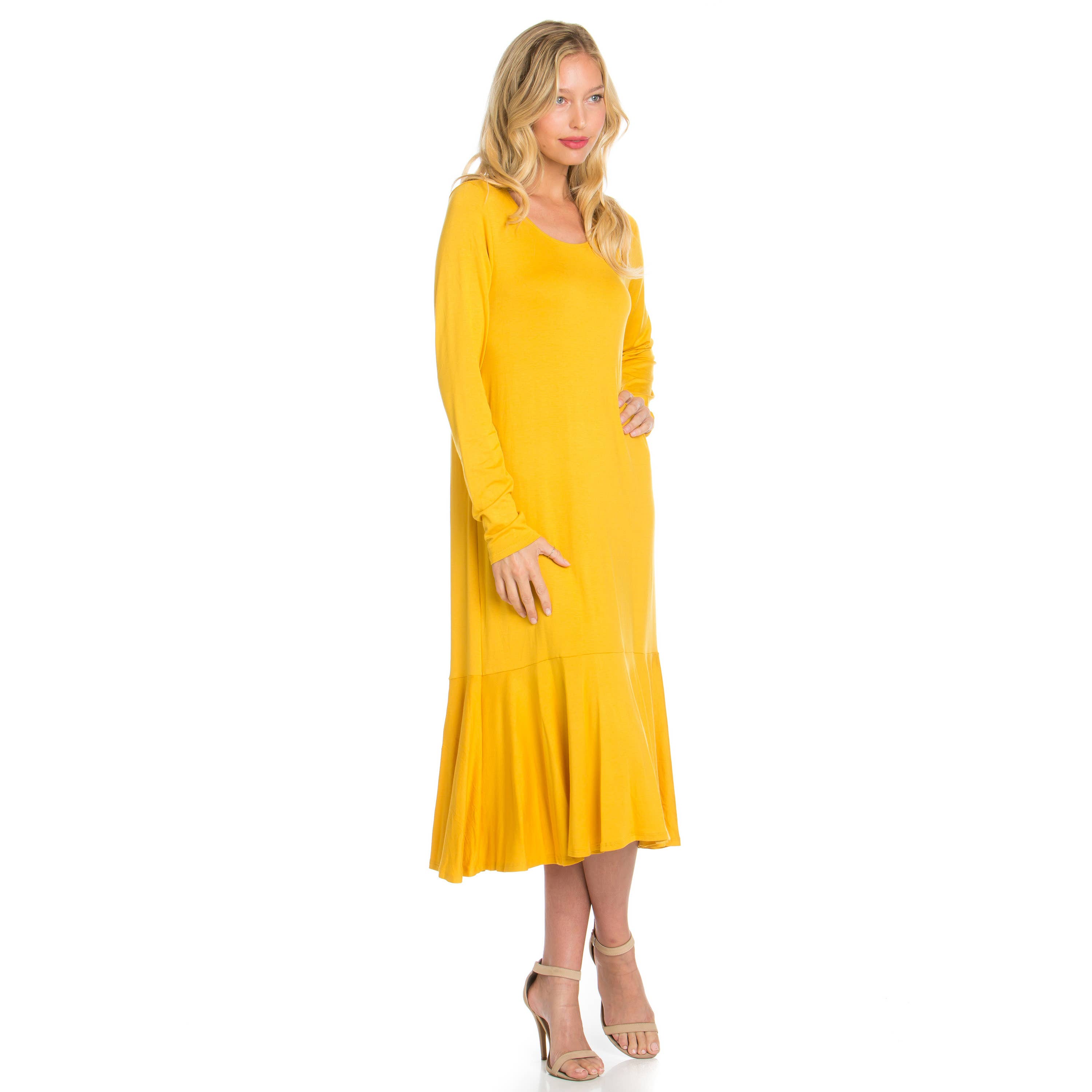 Azules Clothing - Wholesale Dress - Women's - ADM-8258RS Ruffle Hem Long Sleeve Midi Dress20