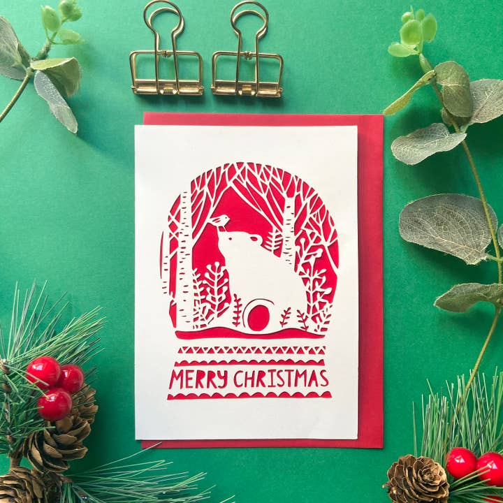 Bear Christmas card, polar bear card, Merry Christmas card for wholesale by Chow's Stories