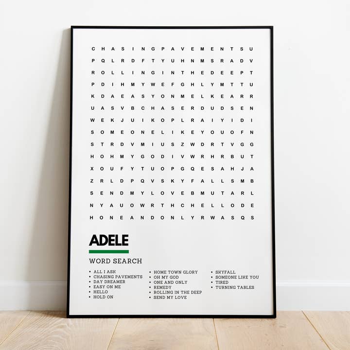 Underdog Studio – wholesale Art print – Adele 19 21 25 30 Music Wordsearch Art Print