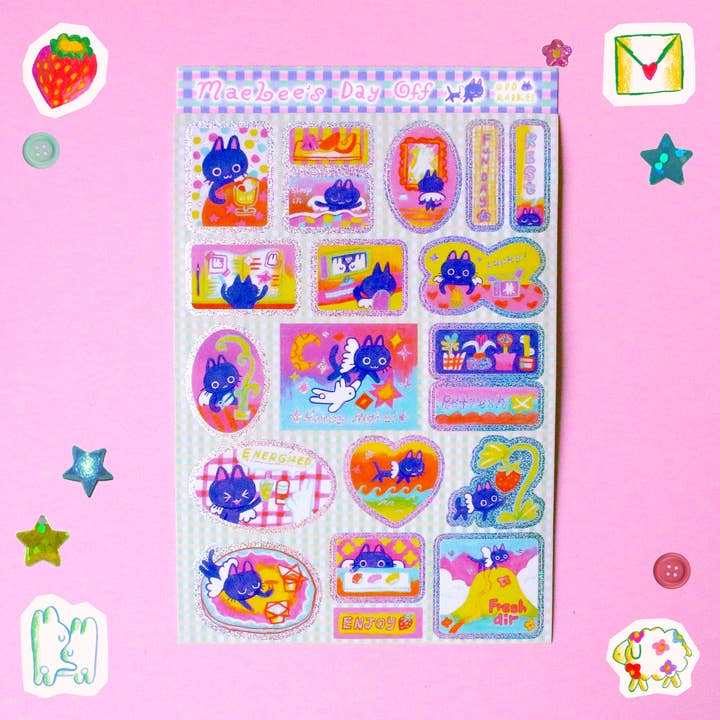 'Maebee's Day Off' Glitter A6 Sticker Sheet for wholesale by Odd Rabbits