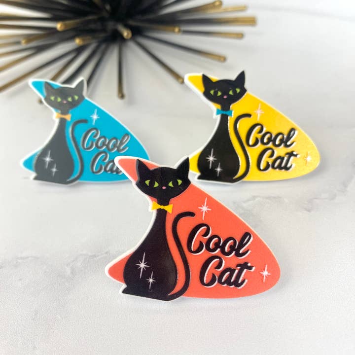Atomic Kraftworks - Wholesale Lapel Pin/Button - Cool Cat Boomerang Retro Acrylic Pin