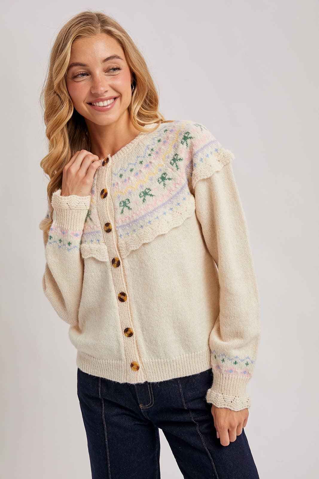 Bluivy - Wholesale Knit Sweater - Women's - BUTTON FRONT FAIR ISLE KNIT SWEATER TOP9