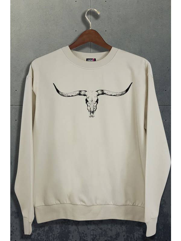 MINEB - Wholesale Graphic Sweatshirt - Women's - Longhorn Bull Skull Sweatshirts