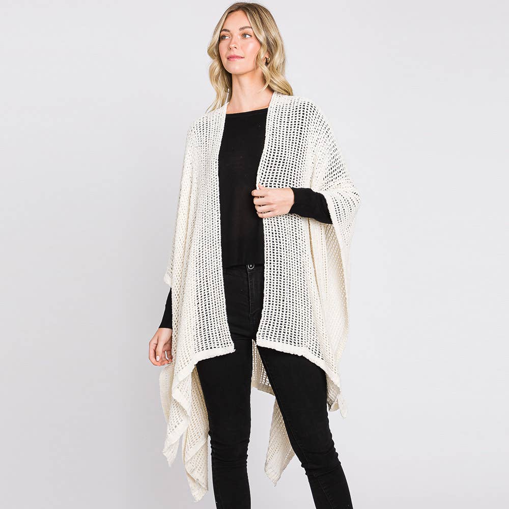 Sensibling Corp. – wholesale Poncho - Dam – Solid Chenille Virkad Ruana Poncho22