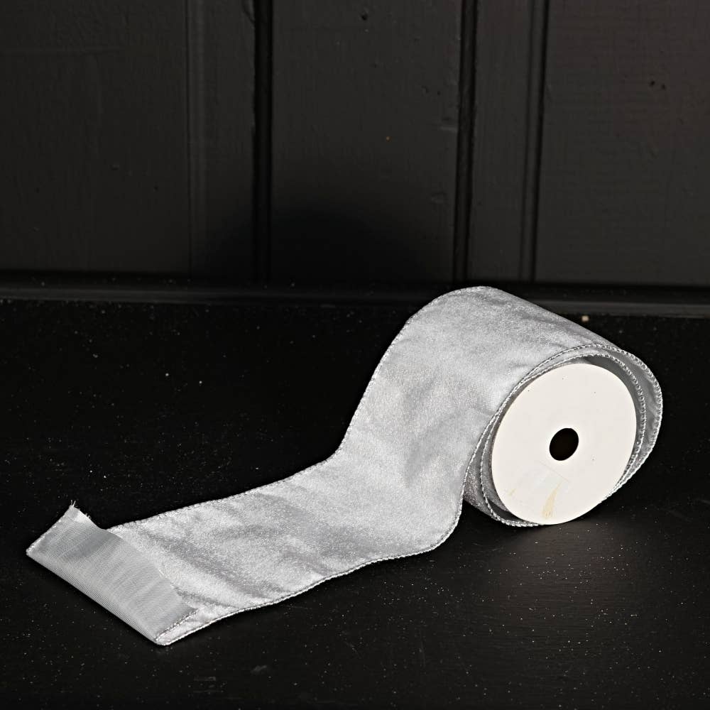 Holiday Depot Inc. - Wholesale Ribbon - Gift Wrapping - R32982-Wired Ribbon-Platinum Velvet w. Silver Back (4inW)6