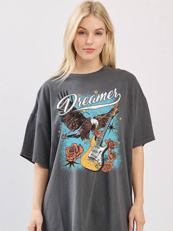 T-shirt box oversize sans coutures avec imprimé Dreamer Eagle & RockNRoll pour la vente par Zutter