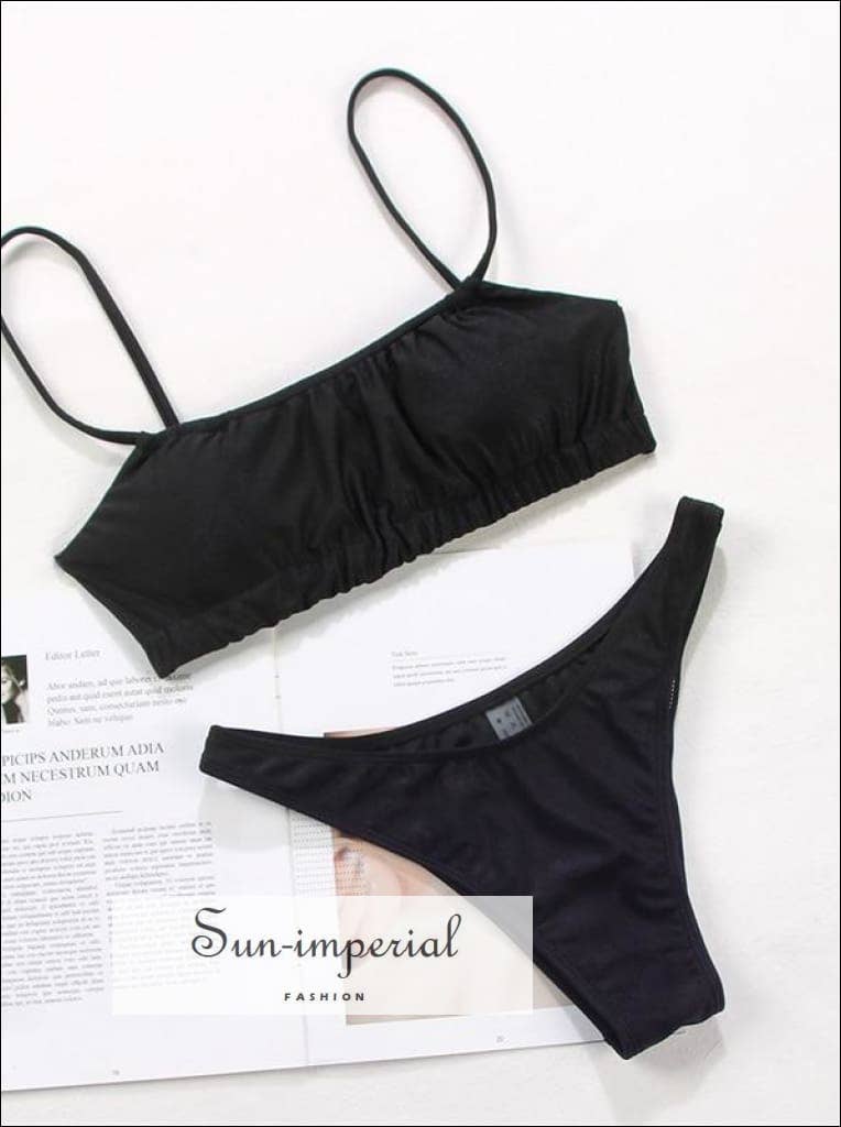 Sun Imperial – wholesale Tvådelad baddräkt - Dam – Enfärgad brun rynkad sport BH Bikini Set10