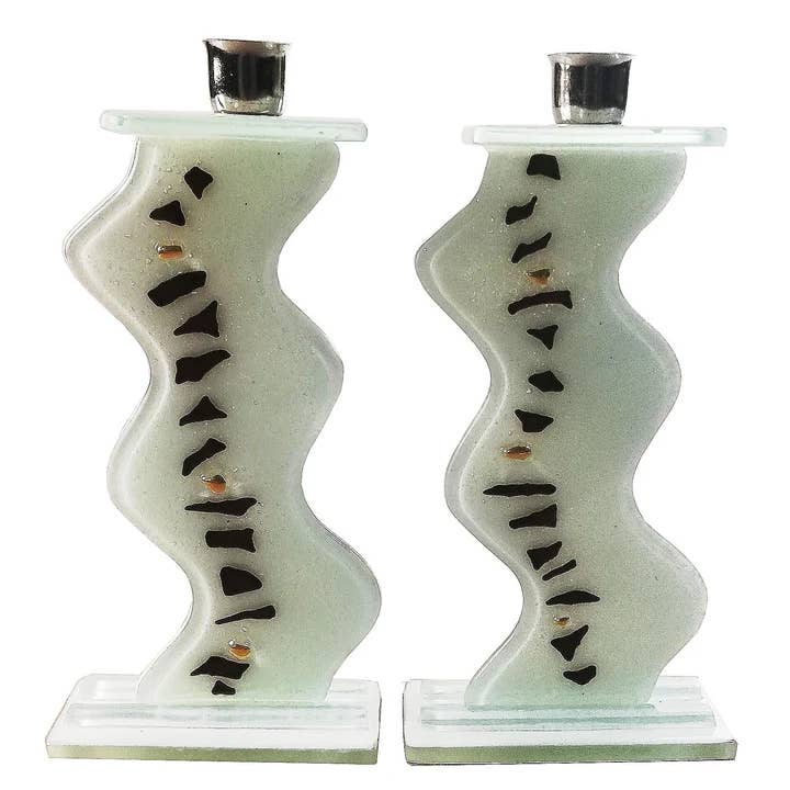 Calypso Chile - Wholesale Candle Holder - Shabbat Candlesticks - Handmade Fused Glass - Judaica3