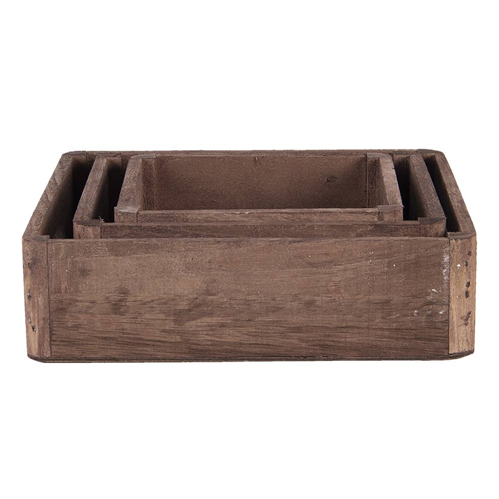 Clayre & Eef - Wholesale Serving Tray - 6H2006 Decorative Serving Tray Set of 3 Brown Wood Square0