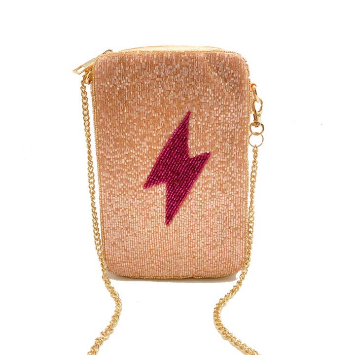 Pink Lighting Bolt Phone Bag for wholesale by Pizzazz, Inc.