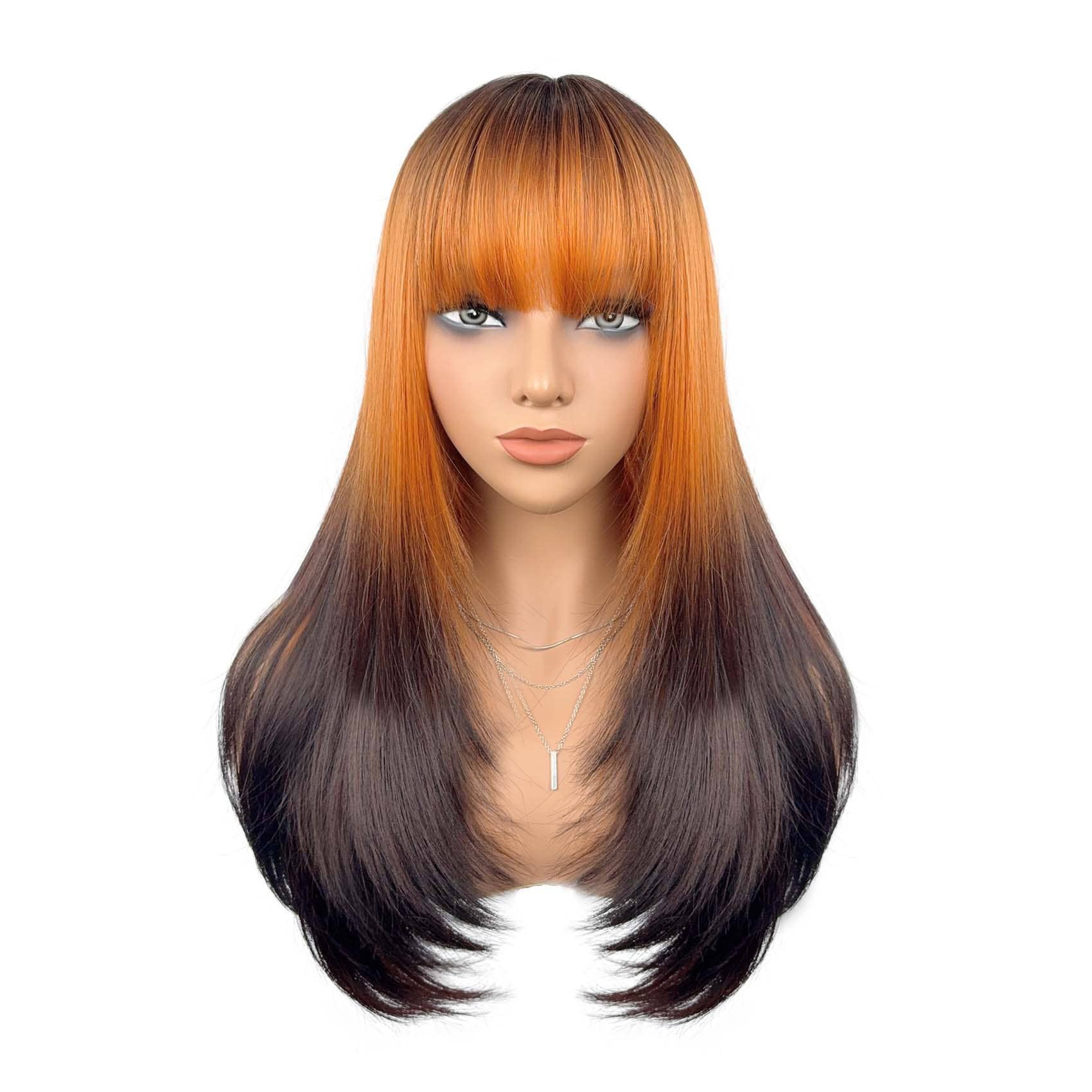 AK Brand - Wholesale Pruik/haarstuk - Lange rechte synthetische pruik met gelaagde snit en pony.1