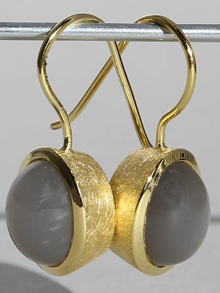 silver earrings with moonstone grey, gold plated for wholesale by Campur GmbH