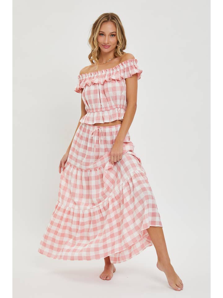 Sweet Lovely by Jen - Wholesale Skirt - Women's - GINGHAM TIERED MAXI SKIRT W/ POCKETS
