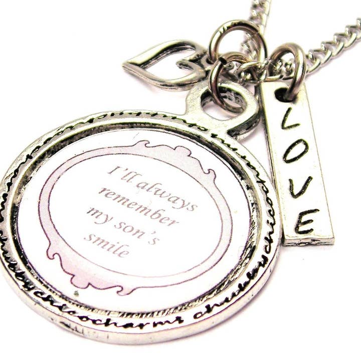 I'll Always Remember My Sons Smile Framed Necklace for wholesale by Chubby Chico Charms