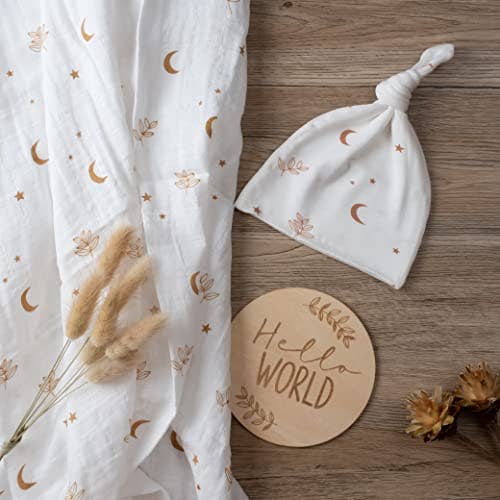 Miaoberry - Wholesale Swaddle Set - Baby - Miaoberry 100% Organic Cotton Baby Muslin Swaddle Blanket Set| Boho Moon in White7