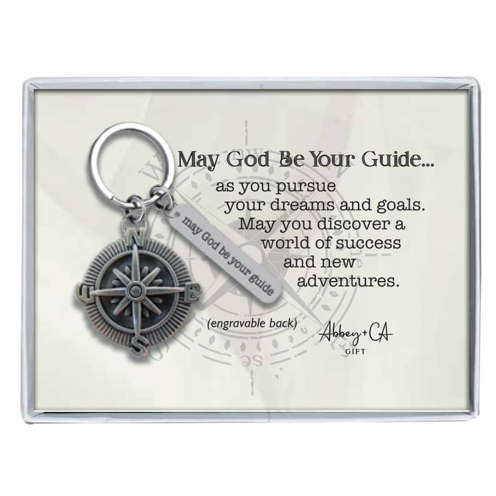 Abbey & CA Gift - Wholesale Keychain - Unisex - May God Be Your Guide Compass Key Ring