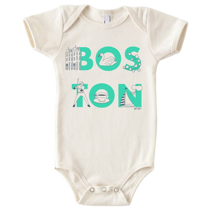 Boston Font One-Piece – City Map, Organic Cotton, USA Made for wholesale by Maptote