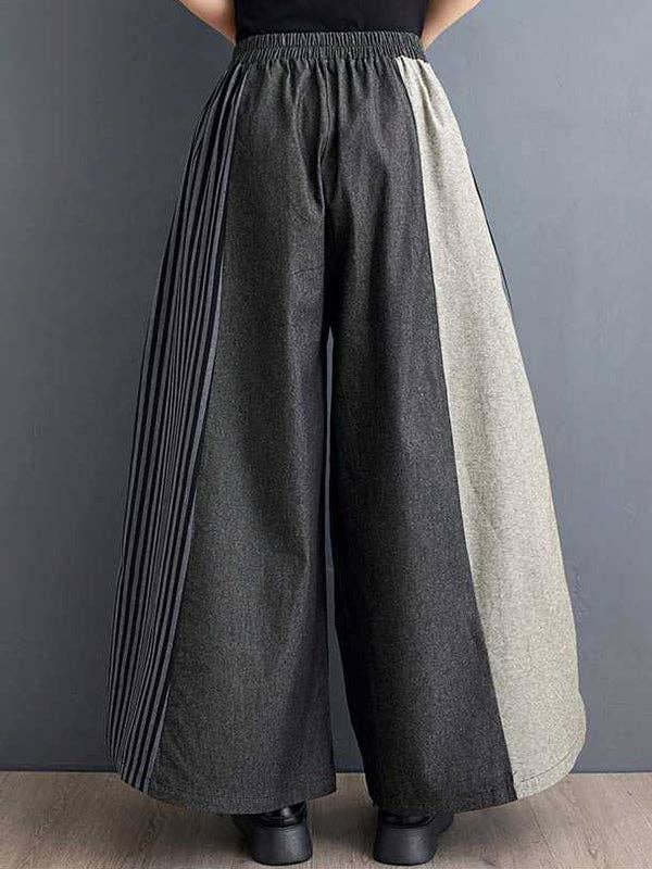 GRAY High Waisted Loose Elasticity Pockets Split-Joint Striped Pants Trousers for wholesale on Faire5
