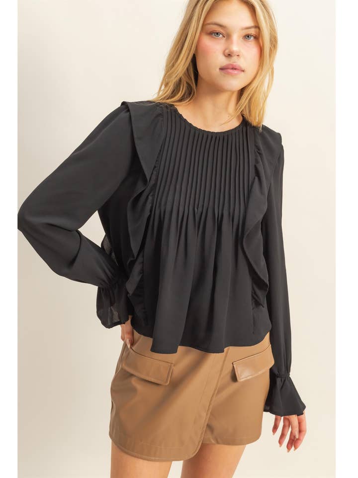 Pintuck Ruffle Detail Woven Blouse for wholesale by HYFVE