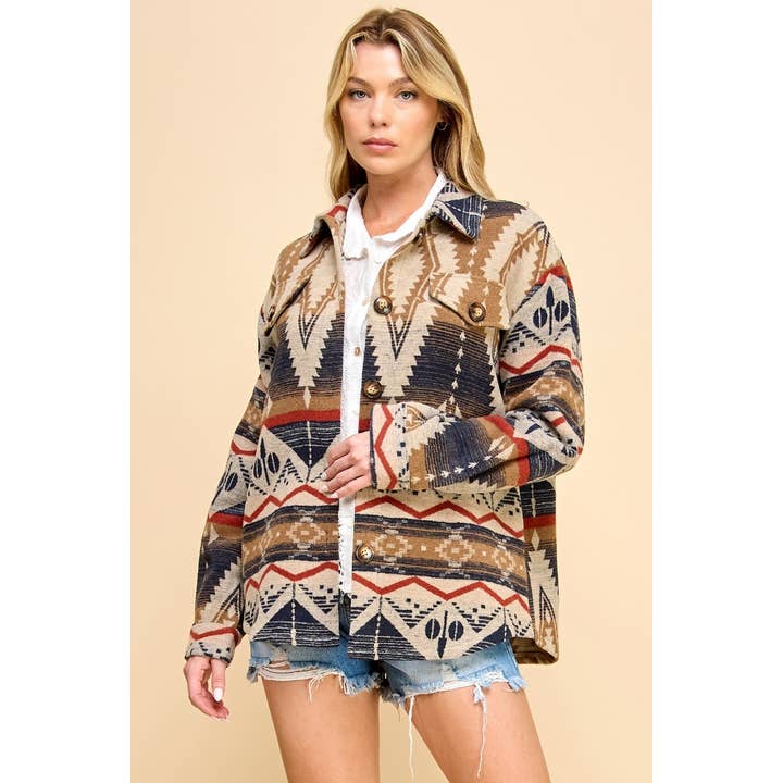 Veveret - Wholesale Shirt Jacket/Shacket - Women's - Vintage Western Print Shacket