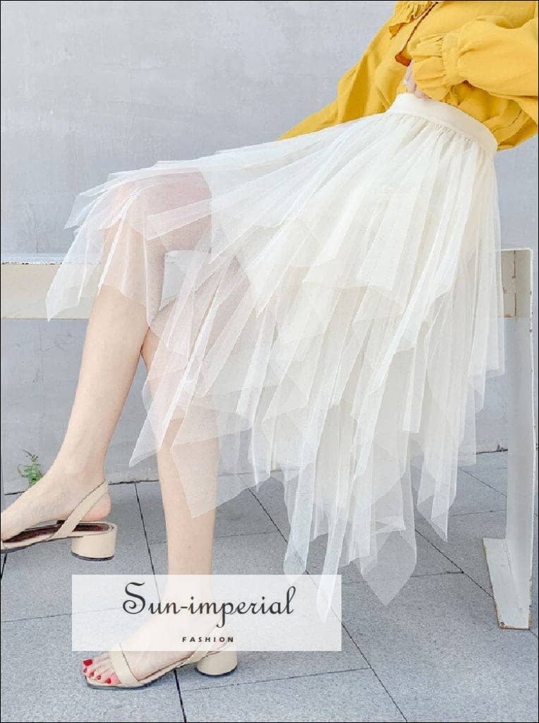 Sun Imperial - Wholesale Skirt - Women's - Tulle Mesh Maxi Skirt High Waist - Asymmetrical Silhouette7