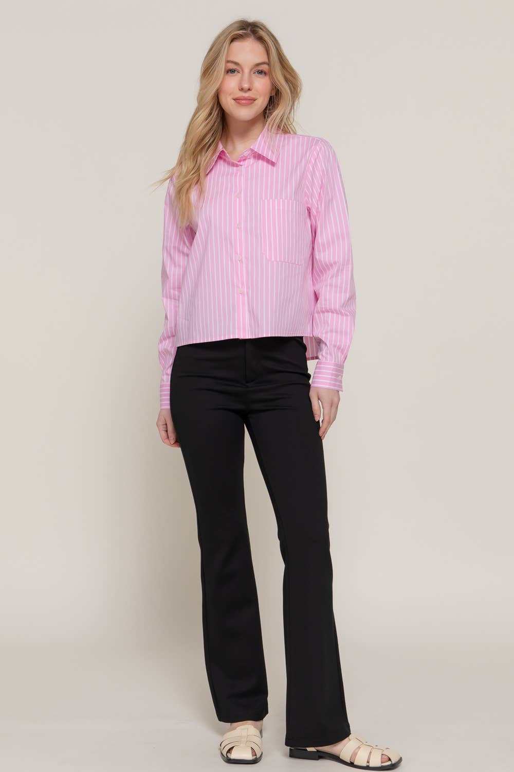 Active Basic | Active USA – wholesale Buttoned-down shirt – Women's – Long Sleeve Button Down Stripe Poplin Shirt11