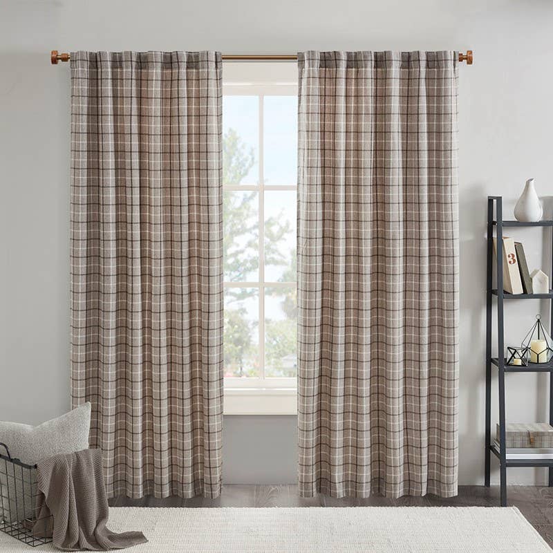 Olliix - Wholesale Curtain - Yarn-Dyed Plaid Light Filtering Curtain Panel, Brown0