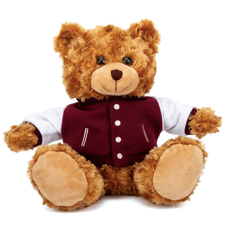 Plushland - Wholesale Stuffed/Plush Toy - Kids & Baby - 11" Customizable Mocha Bear Plush with Custom Varsity Jacket3
