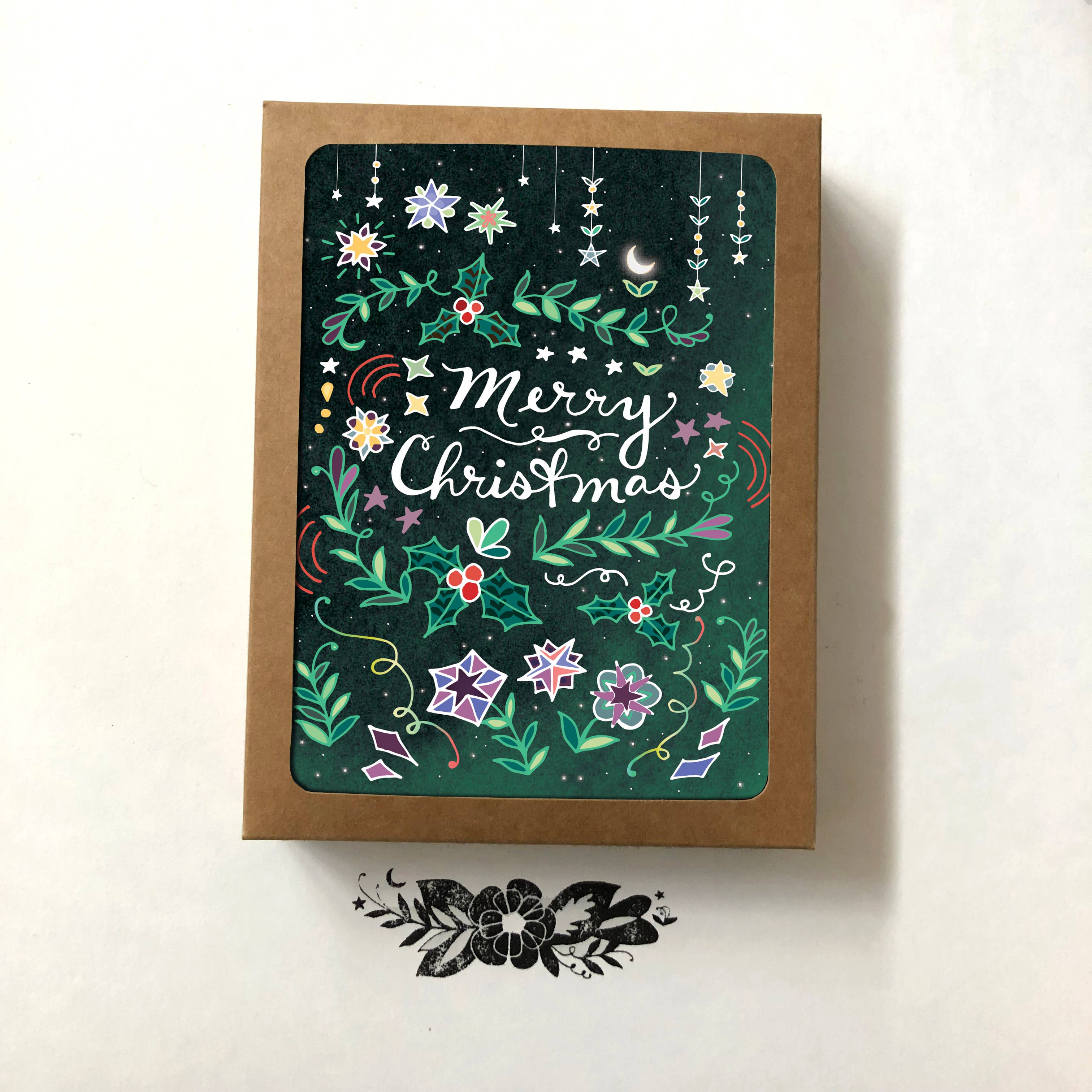 Cynla - Wholesale Christmas Card - BOX of 8 Merry Christmas Card - holiday cards, holly xmas