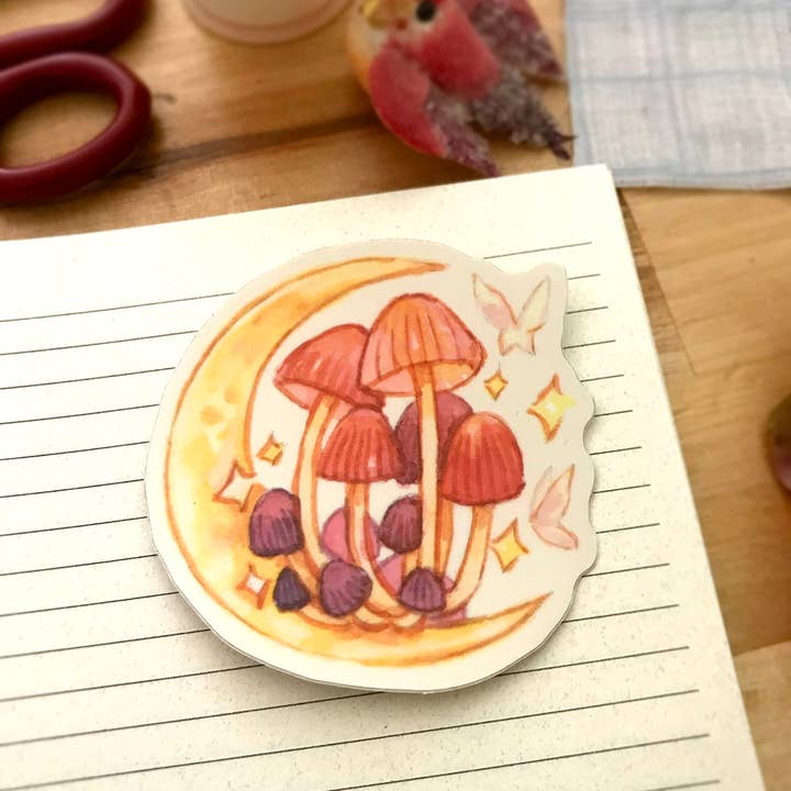 Paddenstoel Maan 3" Vinyl Sticker voor wholesale door Cottonbook