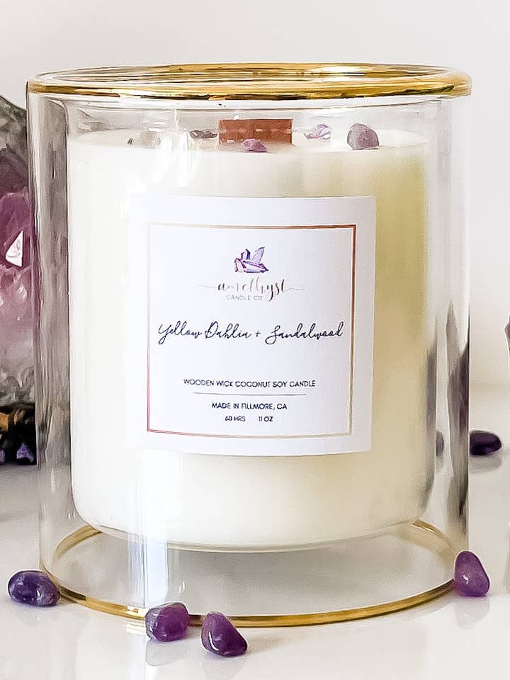 dahlia jaune+bois de santal pour la vente par Amethyst Candle Co.