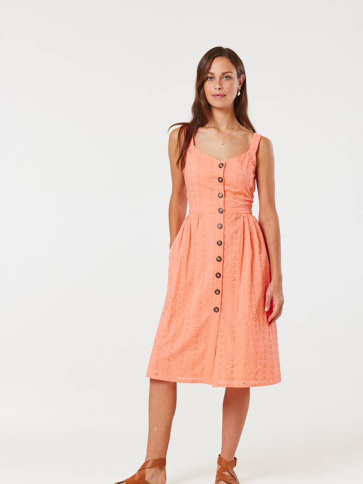 Remmy Org Cotton Anglaise Sun dress Coral Dress for wholesale by Timeless London