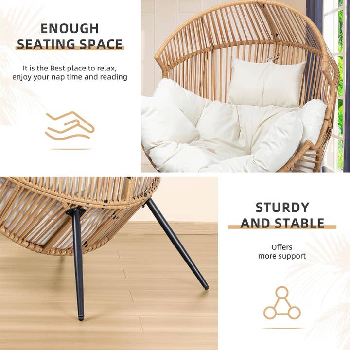 Beige Cozy Outdoor Wicker Egg Chair with Soft Cushion for wholesale on Faire4