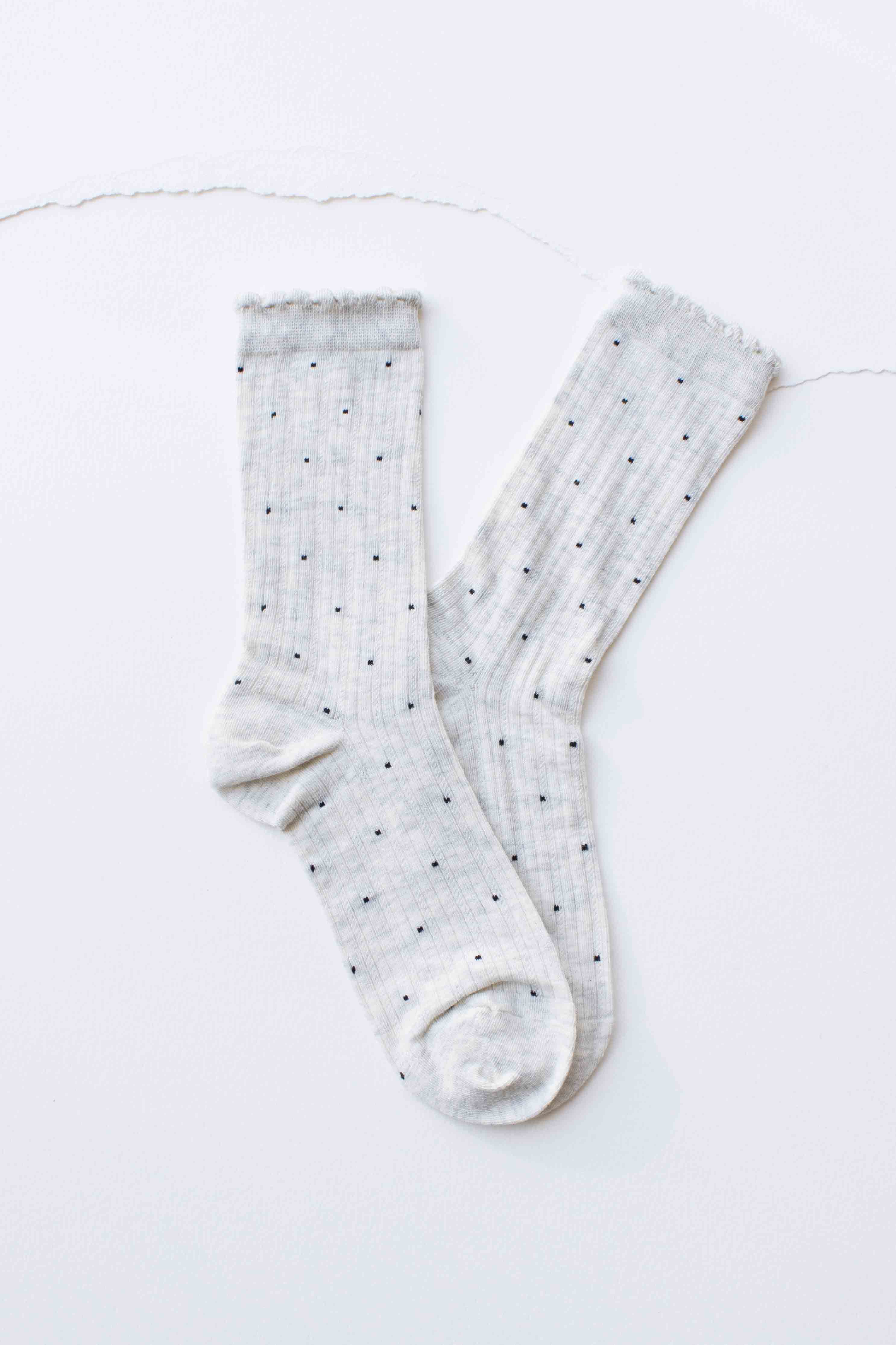 Tiepology - Vente Chaussettes – femme - Chaussettes à pois côtelées à bord festonné3