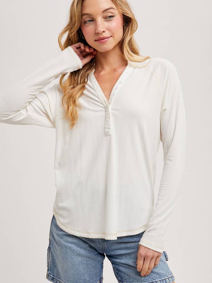 PL7260 - BUTTON FRONT JERSEY KNIT HENLEY TOP for wholesale by Peace Love Line