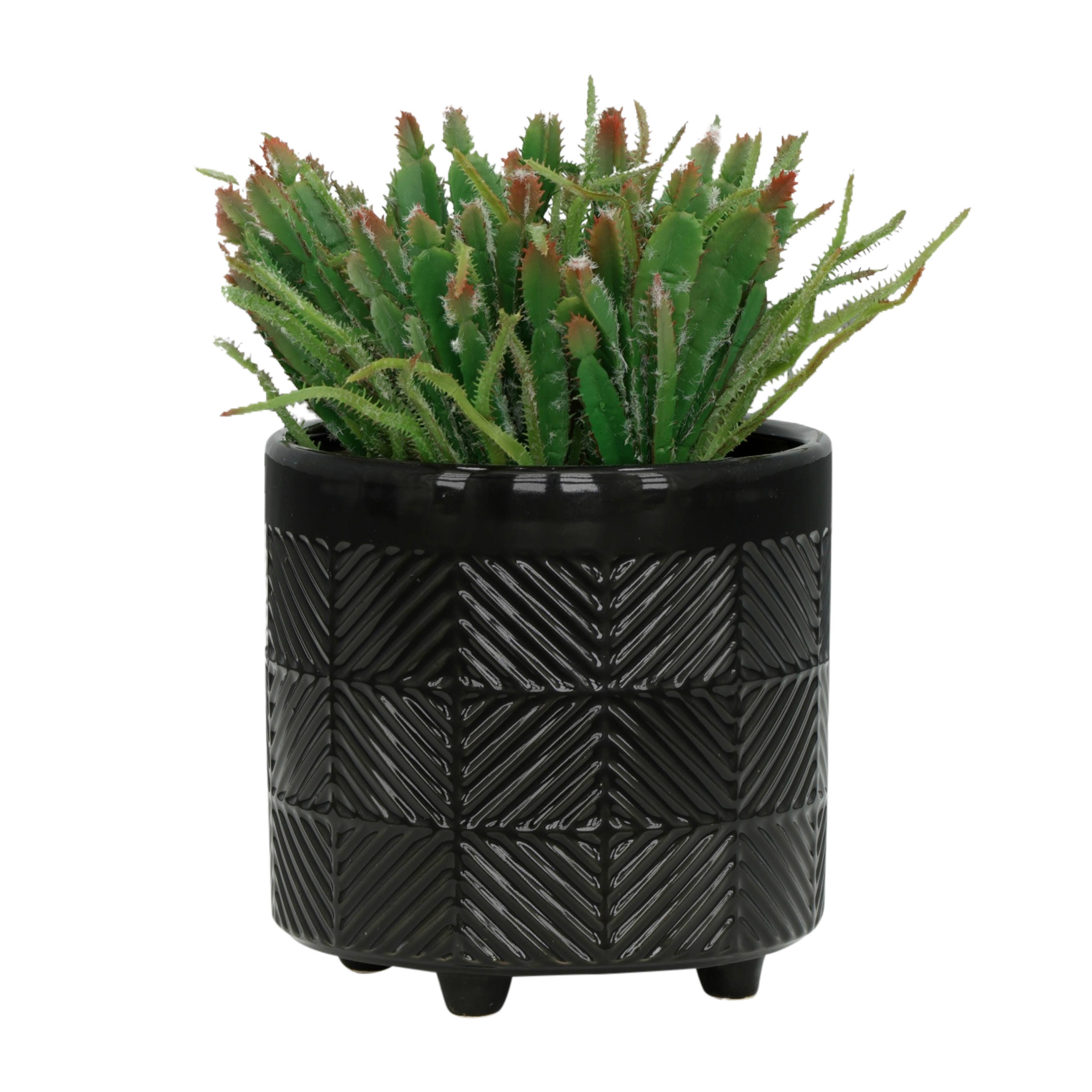 Sagebrook Home - Wholesale Plant Pot - Planters Set of 2 - Black Ceramic Round Textured, 6/8 in.6