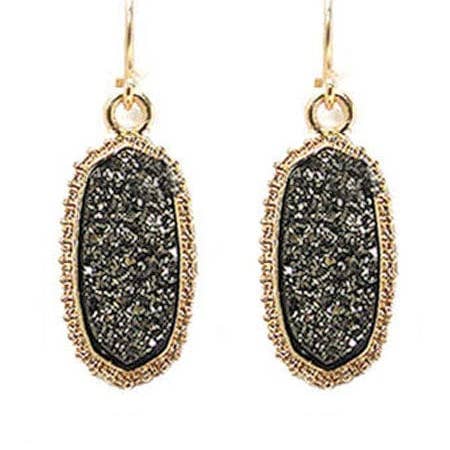 MiMi Wholesale - Vente Boucles d'oreilles pendantes - VE1442 Boucles d'oreilles pendantes ovales hexagonales en pierre druze8