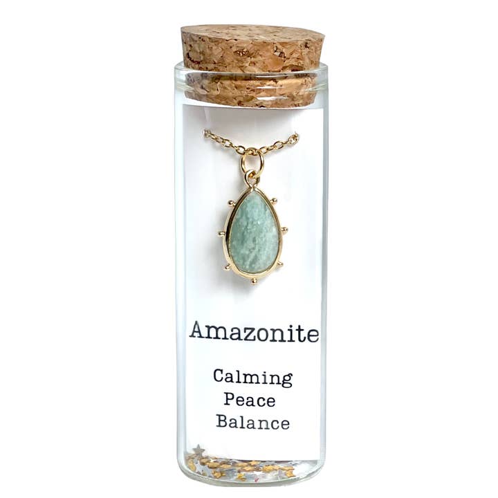 Amazonite Gemstone Teardrop Dot Necklace for wholesale by L Rae Charm