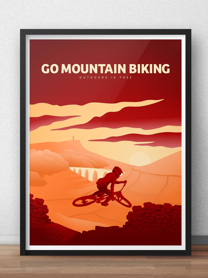 Gå mountainbike konsttryck för wholesale av Trailmaps.com