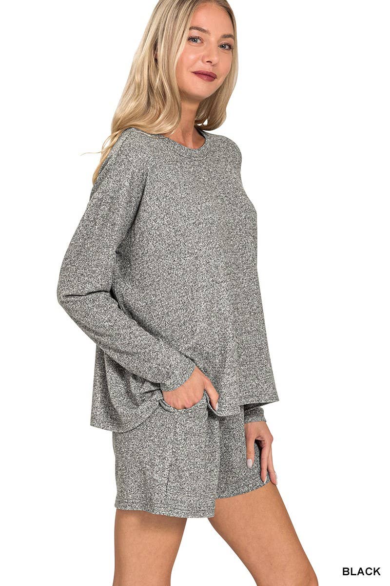 Vanilla Monkey - Wholesale Lounge Set - Women's - Soft Melange Long Sleeve Tee And Shorts Set0