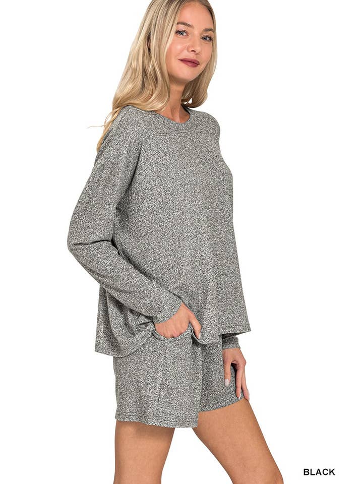 Vanilla Monkey - Wholesale Lounge Set - Women's - Soft Melange Long Sleeve Tee And Shorts Set