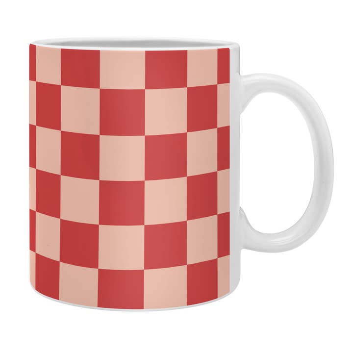 Cuss Yeah Designs Red and Pink Checker Pattern Coffee Mug for wholesale by Deny Designs