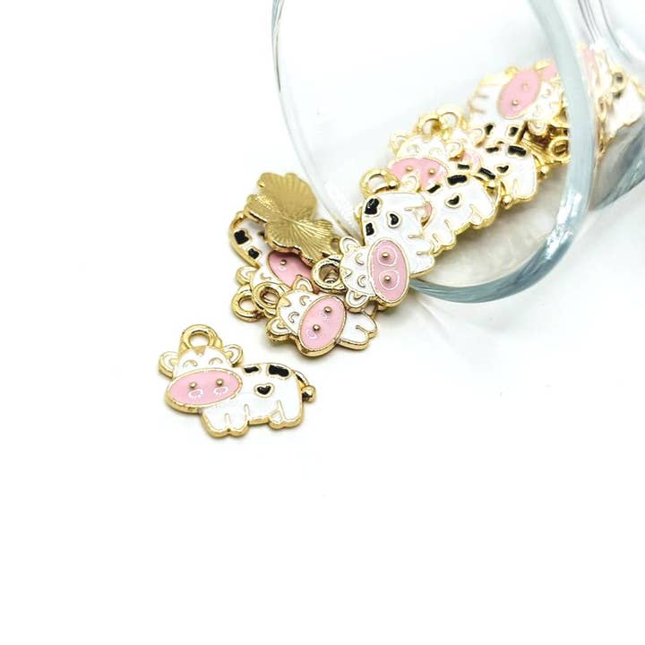 White Enamel Cow Charms, 17x19mm for wholesale by Guerrilla Charm