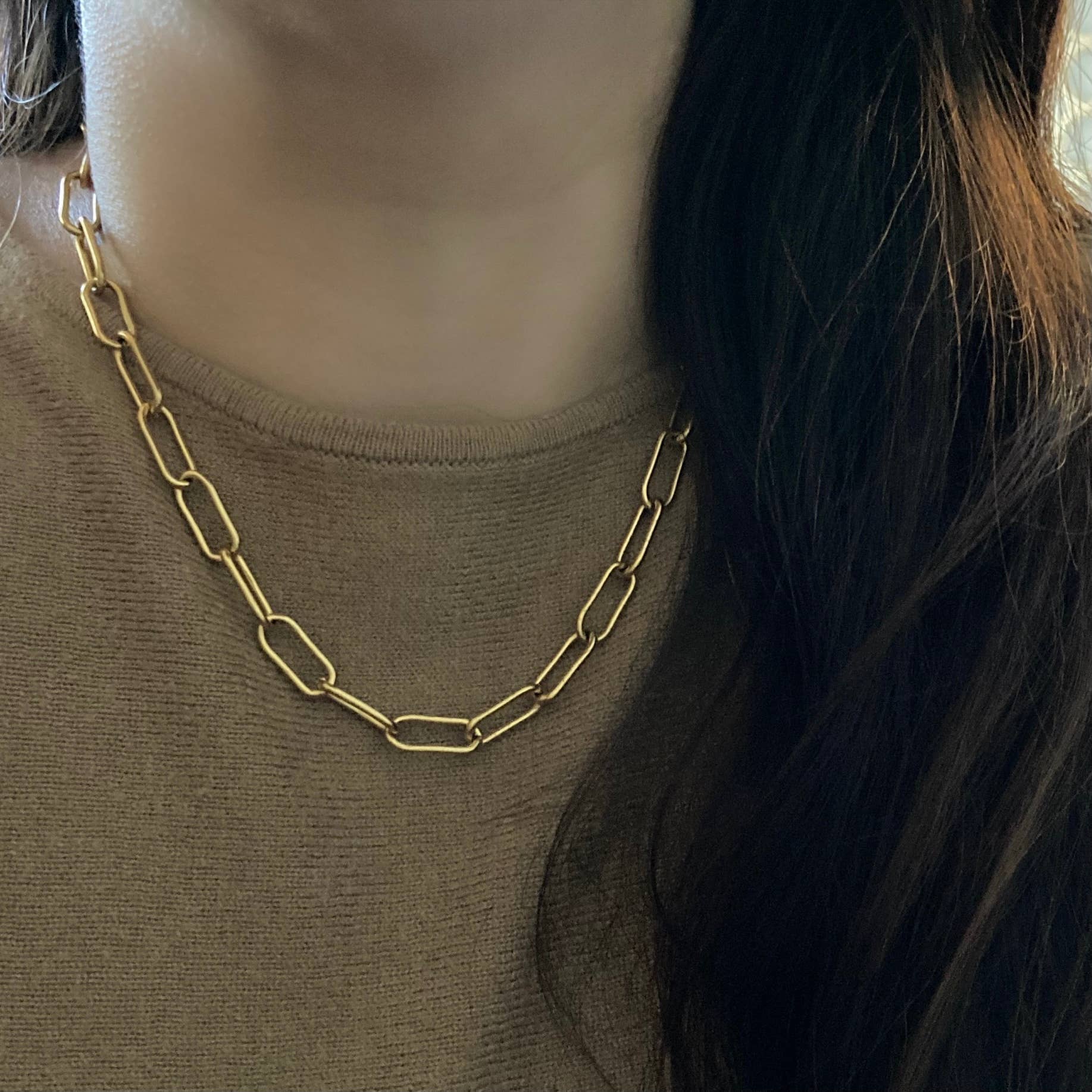 Amady Jewelry - Wholesale Link & Chain Necklace - 18k Gold Plated Paperclip Link Necklace Choker Lariat11