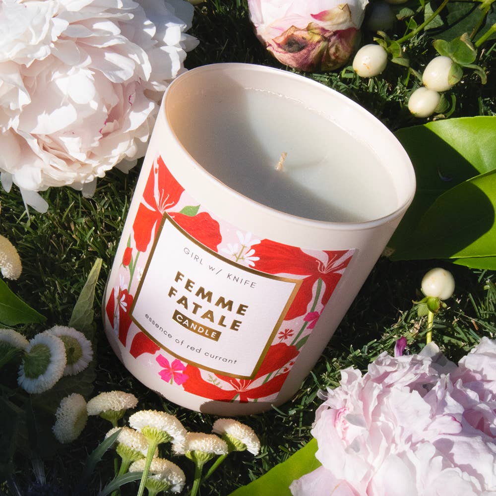 Girl w/ Knife - Wholesale Jar/Filled Candle - Femme Fatale Candle - Essence of Red Currant (soy coconut)2