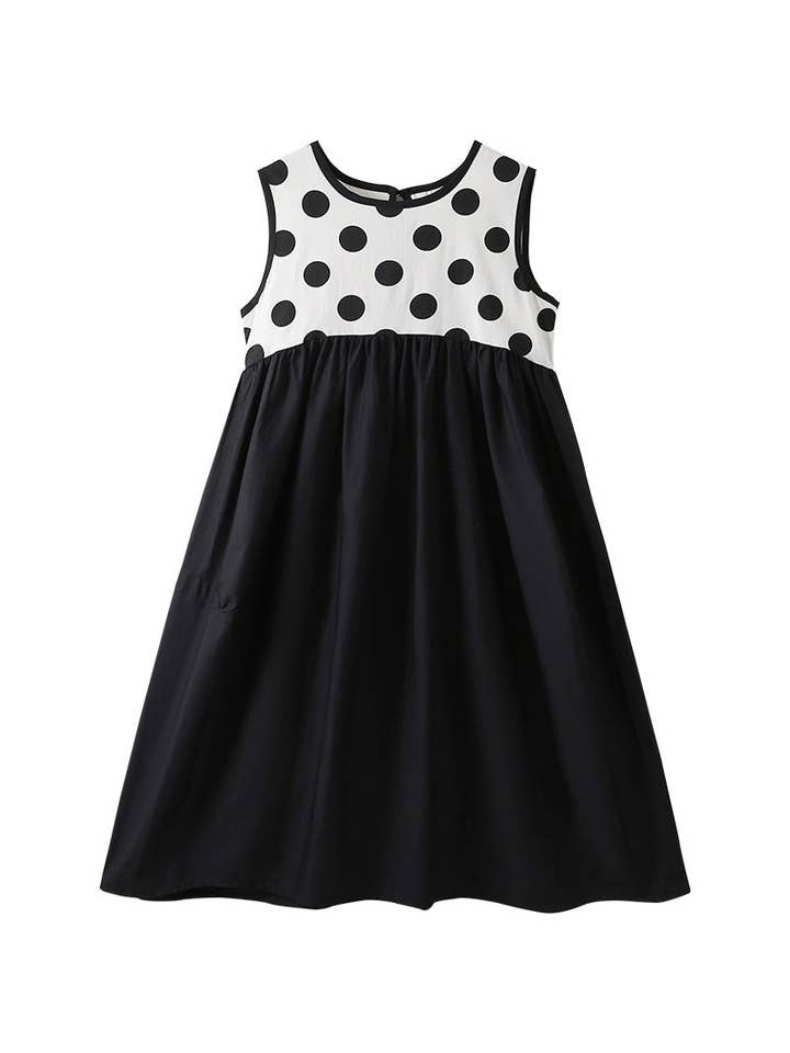 Black Hot Selling Summer Kids Girls Fashion Style Polka Dots Sleeveless Color Patchwork Dress for wholesale on Faire