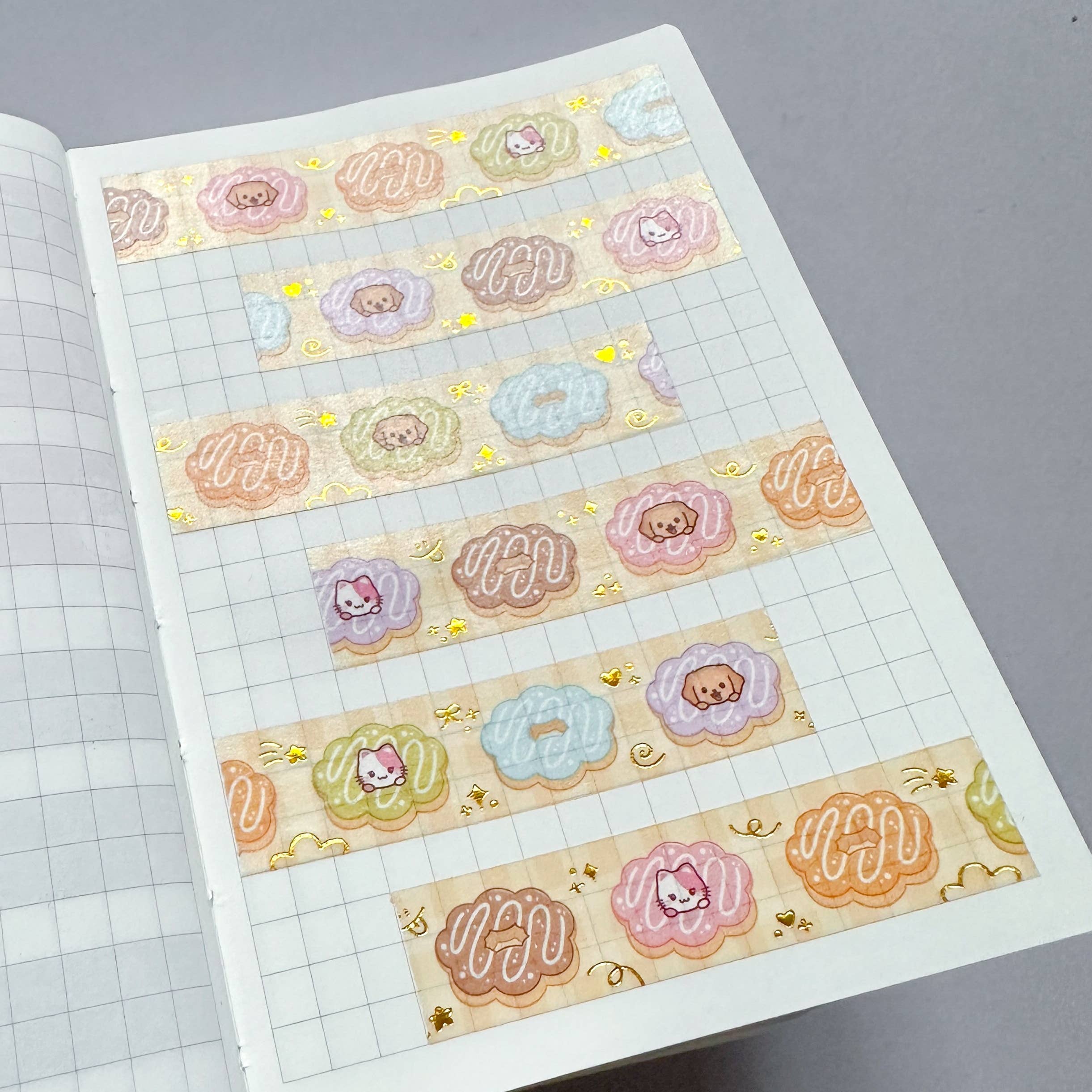 Cute Stickers Only - Wholesale Washi Tape - Rainbow Mochi Donuts 15mm Washi Tape with Gold Foil2